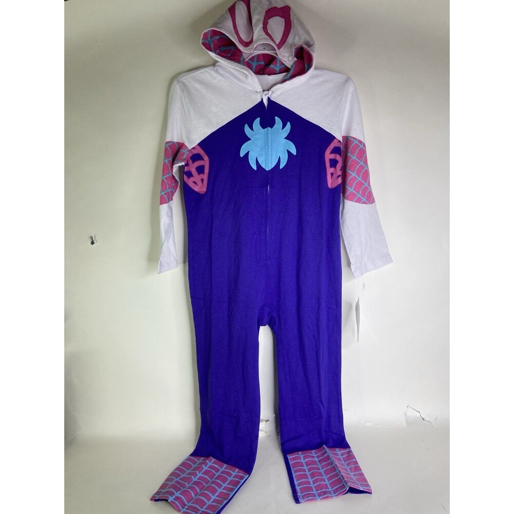 Marvel Ghost Spider Gwen 1 Piece Zip Hooded Cosplay Coverall Romper Girls Size 6